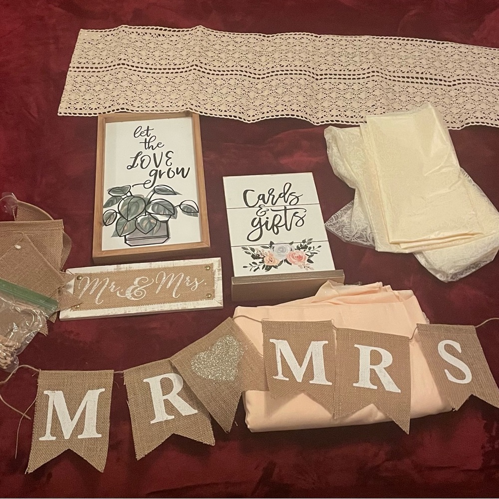Rustic Burlap Wedding Banner and Decor Set